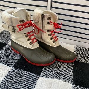Jcrew x sperry duck boots wool lined shearwater 8